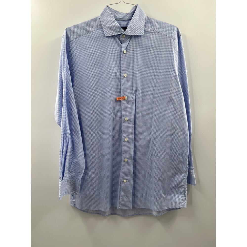 Eton Men’s Long Sleeve Contemporary Button Up Shirt Blue Check Size Large EUC